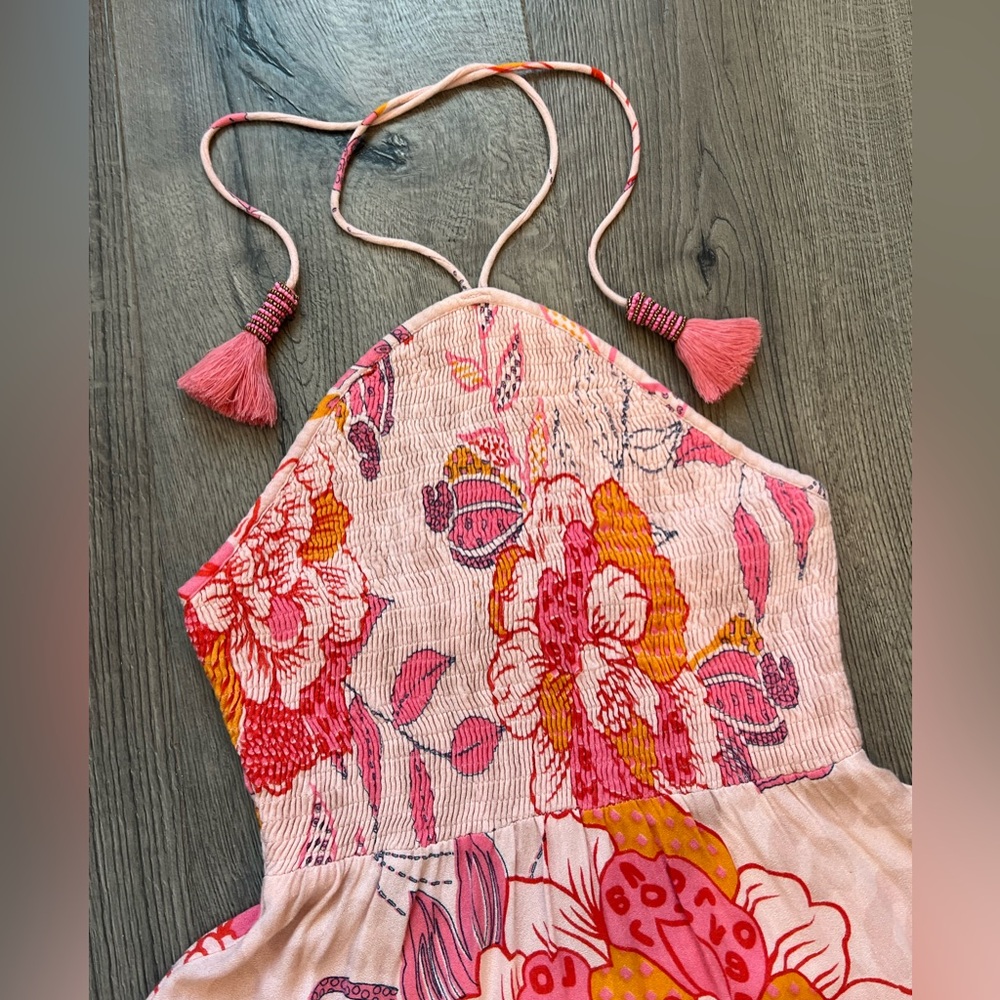 Pink & Coral Floral Halter Smocked Mini Dress - Picture 5 of 12